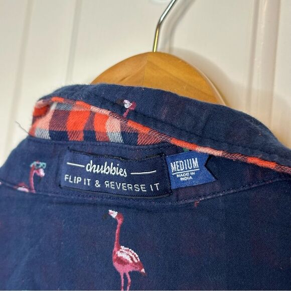 Chubbies Flip it Reverse It Reversible Flamingos Snap Button Plaid Shirt Sz M - Picture 9 of 9